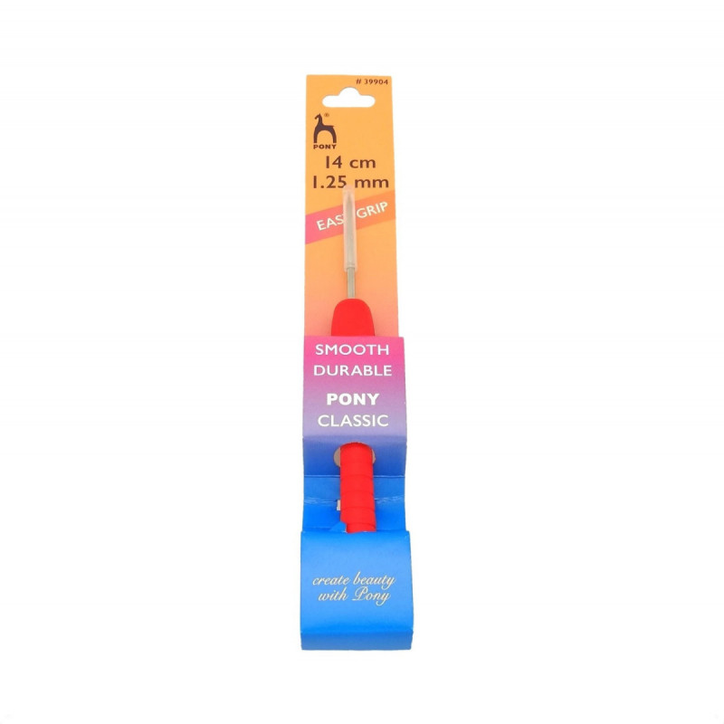 Szydełko stalowe z ergonomiczną rączką PONY - Easy Grip - 1,25 mm x 14 cm